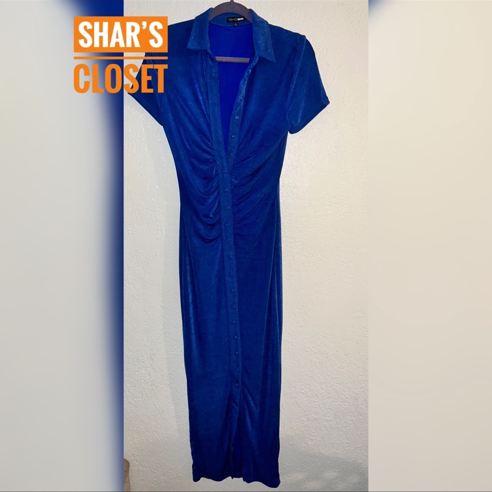 Fashion Nova | Silky Smooth Slinky Maxi Dress | Large | Royal Blue